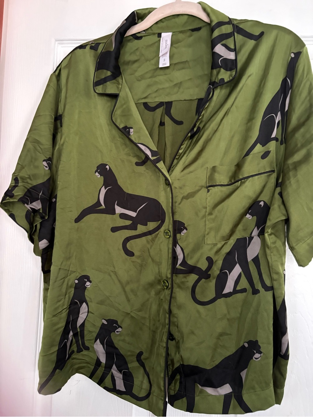 Auden Olive Green Panther-Print Short Sleeve  Pajama set
